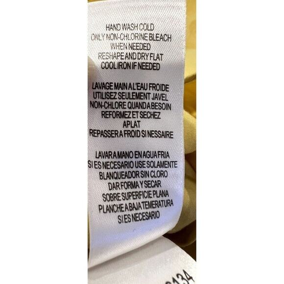 BCBGMaxazria Blouse Womens Small Yellow Stretch Dolman Sleeve Tie Waist V-Neck - Picture 10 of 12